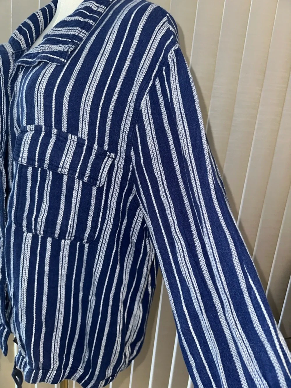 Striped Navy Utility Button-Up Jacket
